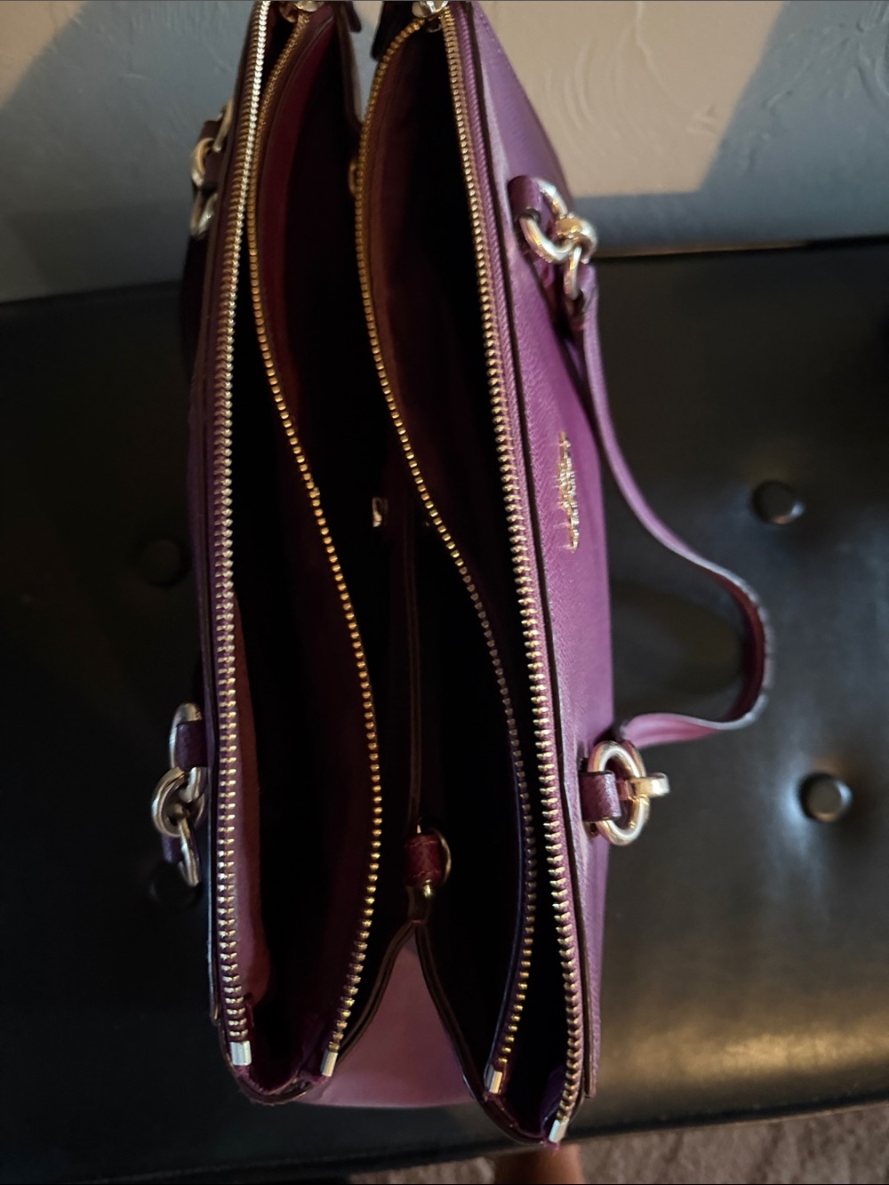 Coach Plum Leather Double-Zip Shoulder Bag - Picture 2 of 3